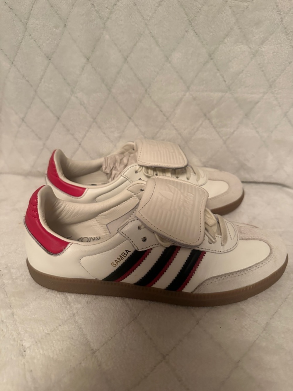 adidas Samba Sneakers in White with Red & Black Stripes
